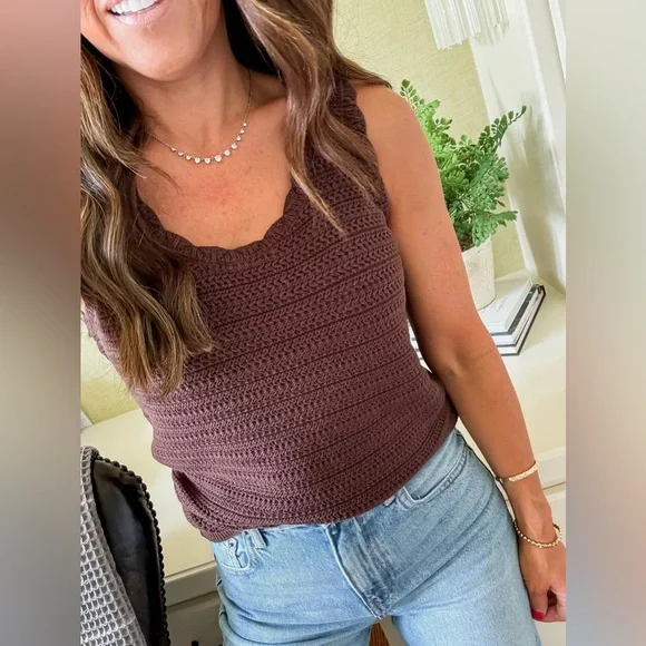 Loft Brown Crochet Scalloped Tank Sweater - Picture 2 of 4